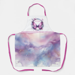 Tablier Papillon Pailleté Violet - Initiale Personnalisée