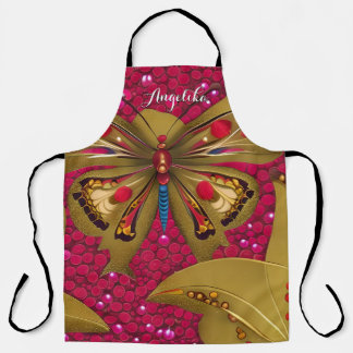 Tablier Papillon personnalisé rouge vif et or