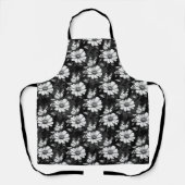 Tablier Papillon sur Motif à fleurs - Noir (Recto)