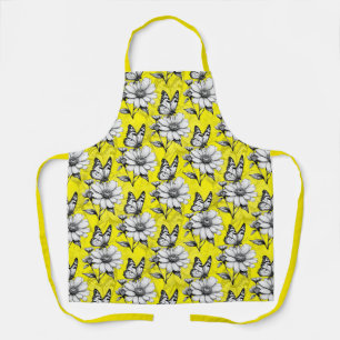 Tablier Papillon sur Motif Fleur Design Jaune