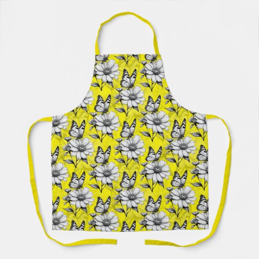 Tablier Papillon sur Motif Fleur Design Jaune (Recto)