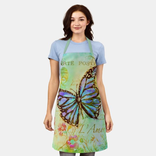 Tablier papillon turquoise et violet (Porté)