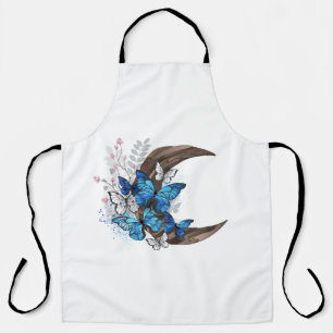 Tablier Papillons bleus sur croissant en bois