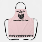 Tablier Papillons & Coeur Nom personnalisé, rose bilingue (Recto)