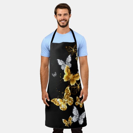 Tablier Papillons d'or et de blanc (Porté)