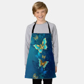 Tablier Papillons d'or sur un Arrière - plan bleu (Porté)