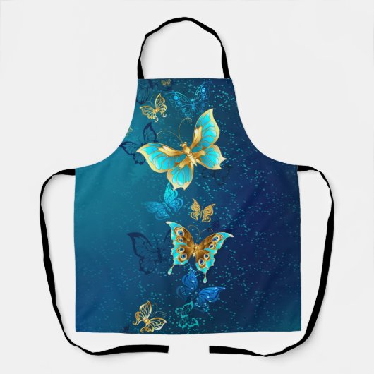 Tablier Papillons d'or sur un Arrière - plan bleu (Recto)