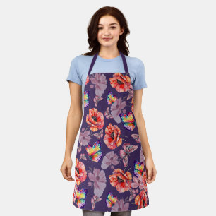 Tablier Papillons et fleurs de pavot