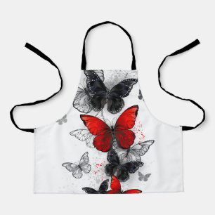Tablier Papillons noirs et rouges volants
