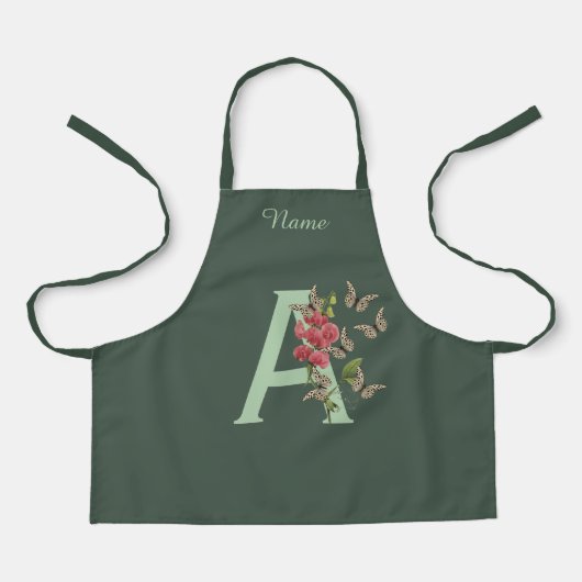 Tablier Papillons Pois doux Monogramme initial A Votre Nom (Recto)