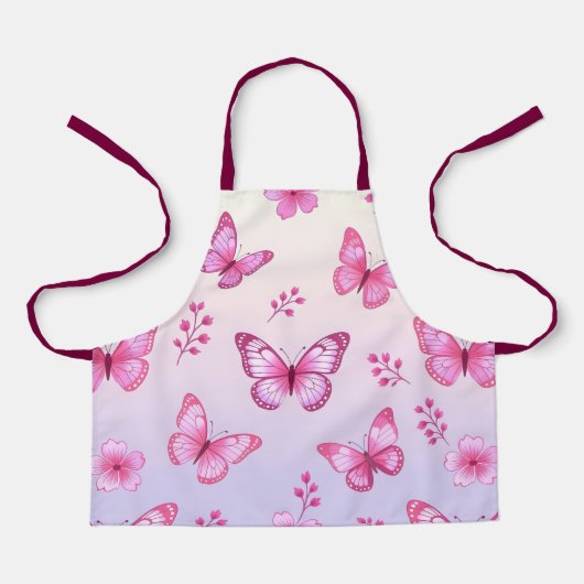 Tablier Papillons roses et motif de fleurs (Recto)