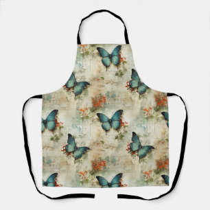 Tablier Papillons Turquoise Vintage Floral Rustique