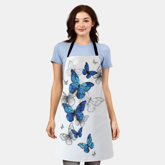 Tablier Papillons volants bleus Morpho (Porté)