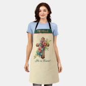 Tablier Pâques "Il est ressuscité" Croix florale (Porté)