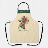 Tablier Pâques "Il est ressuscité" Croix florale (Recto)