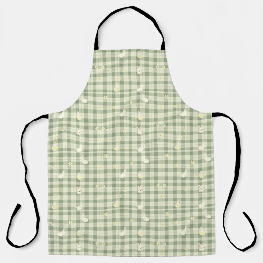 Tablier Pâques Rabbit Poulet Vert Plaid Motif (Recto)