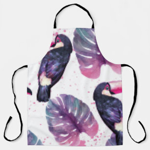 Tablier Paradis tropical avec perroquets aquarelles et pal