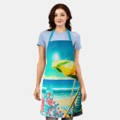 Tablier Parapluies de plage d'été, planche de surf et arbr (Porté)