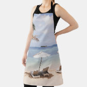 Tablier Parapluies tropicales : blanc, palmier. (Insitu)