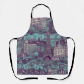 Tablier Paris Cityscape en aqua design vintage (Recto)