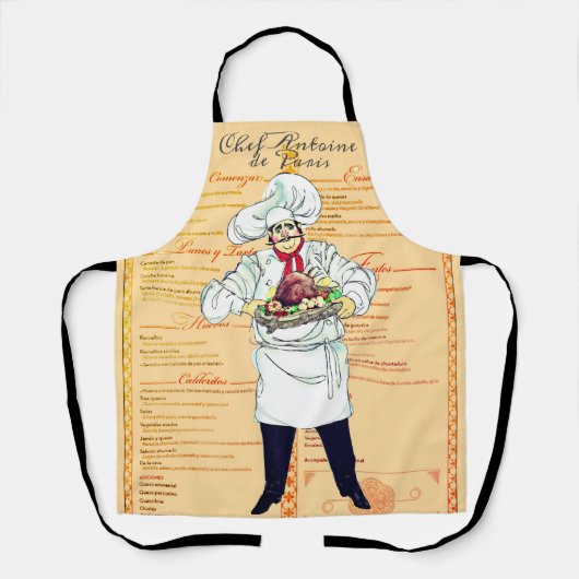 Tablier Paris France Chef Caricature Menu Texte (Recto)