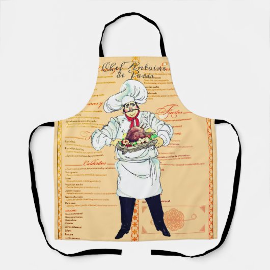 Tablier Paris France Chef Caricature Texte du menu (Recto)