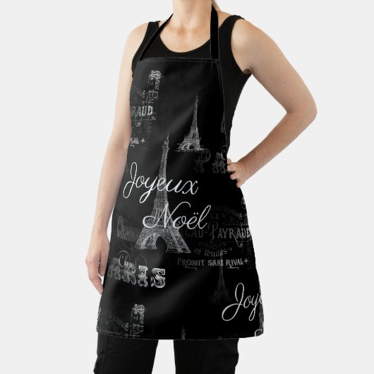 Tablier Paris Joyeux Noel Christmas Black Apron (Insitu)