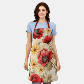 Tablier Parleur unique de tournesols et de pavots rouges (Porté)