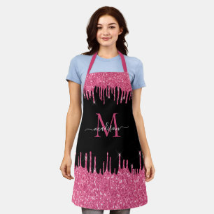 Tablier Parties scintillant à séchage rose chaud monogramm