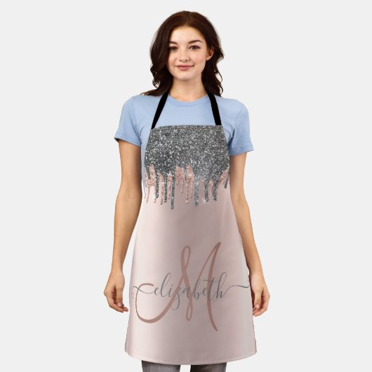 Tablier Parties scintillant argent moderne  Rose Monogramm (Porté)