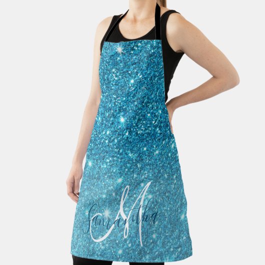Tablier Parties scintillant bleu moderne éclaboussures Nom (Insitu)