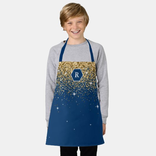 Tablier Parties scintillant bleue et or Monogramme d'hexag (Porté)