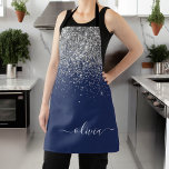 Tablier Parties scintillant bleue Silver Navy Girl Monogra<br><div class="desc">Parties scintillant étincelante bleu marine et argent brossé Monogramme en métal brossé Nom d'apéro. Cela rend le cadeau parfait pour 16 ans,  mariage,  douche nuptiale,  anniversaire,  baby shower ou bachelorette pour quelqu'un qui aime le luxe glam et les styles chic.</div>
