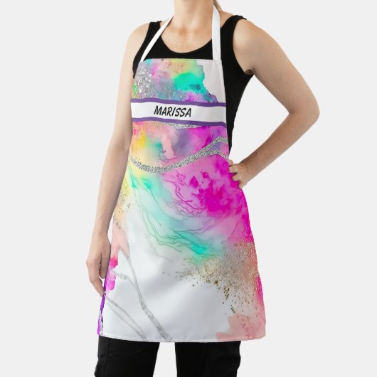 Tablier Parties scintillant colorée moderne Nom personnali (Insitu)