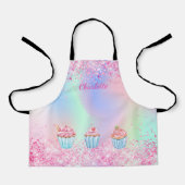 Tablier Parties scintillant de cuisson rose vif nom cupcak (Recto)