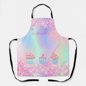 Tablier Parties scintillant de cuisson rose vif nom cupcak (Recto)