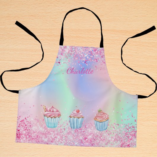 Tablier Parties scintillant de cuisson rose vif nom cupcak