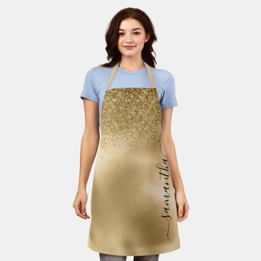 Tablier Parties scintillant d'or Métallique manuscrite Nom (Porté)