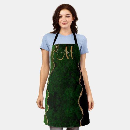 Tablier Parties scintillant d'or vert chic Agate Monogramm (Porté)