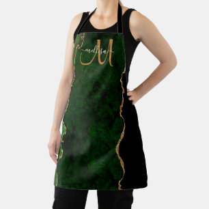 Tablier Parties scintillant d'or vert chic Agate Monogramm