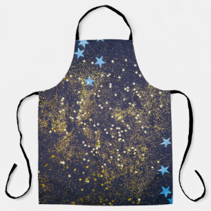 Tablier Parties scintillant dorée et étoiles bleues scinti