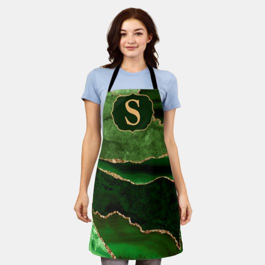 Tablier Parties scintillant en marbre foncé vert et or Mon (Porté)