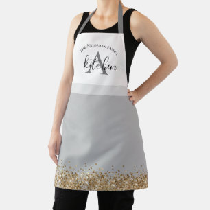 Tablier Parties scintillant en or gris nom monogramme pers