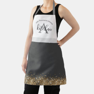 Tablier parties scintillant en or noir chic nom monogramme