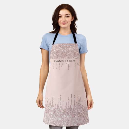 Tablier parties scintillant en or rose goutte girly texte  (Porté)