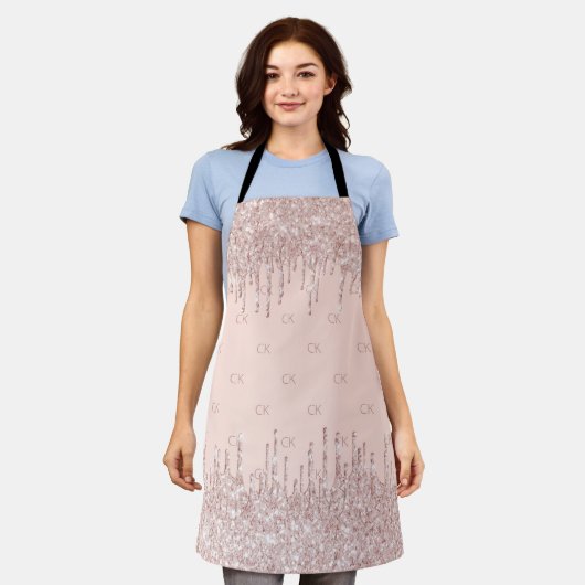 Tablier parties scintillant en or rose gouttes monogramme  (Porté)