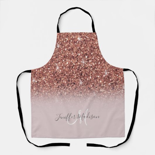 Tablier parties scintillant en or rose Nom personnalisé (Recto)