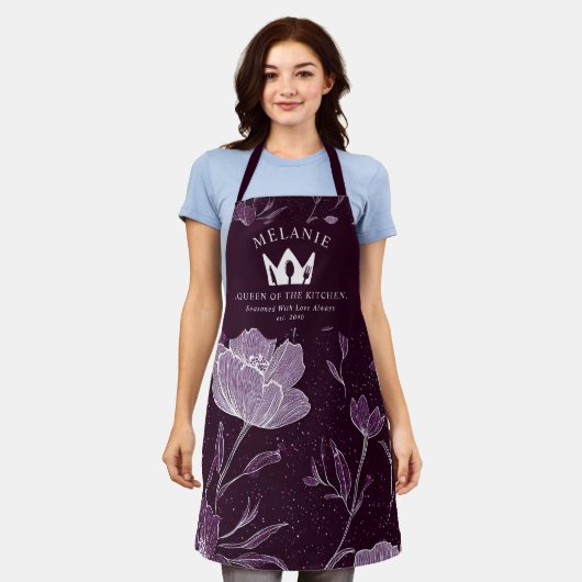 Tablier Parties scintillant florale violet Motif Queen of (Porté)