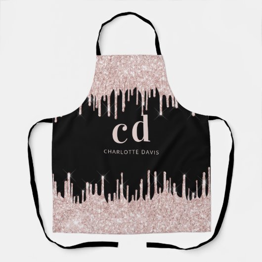 Tablier Parties scintillant noire gouttes rose or monogram (Recto)
