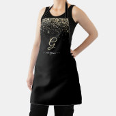 Tablier Parties scintillant or & Monogramme Nom de script  (Insitu)